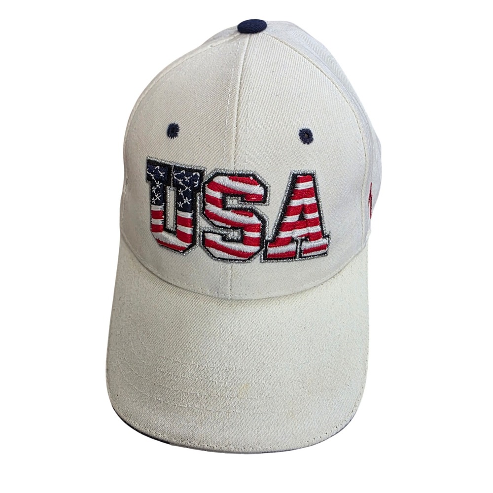 Zephyr USA Flag‎ Eagle Embroidered Hat Off White Wool Blend Adjustable Strapback